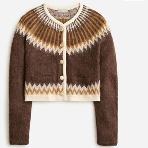 J. Crew Brown and Cream Patterned Cardigan